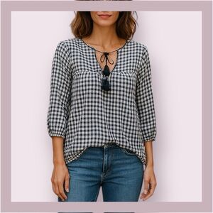 Elliott Lauren Checkered Print Long Sleeve Blouse Size S